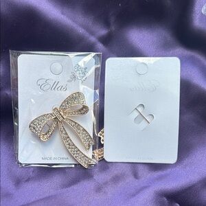 Ella Gold Bow Brooch with Clear Crystals